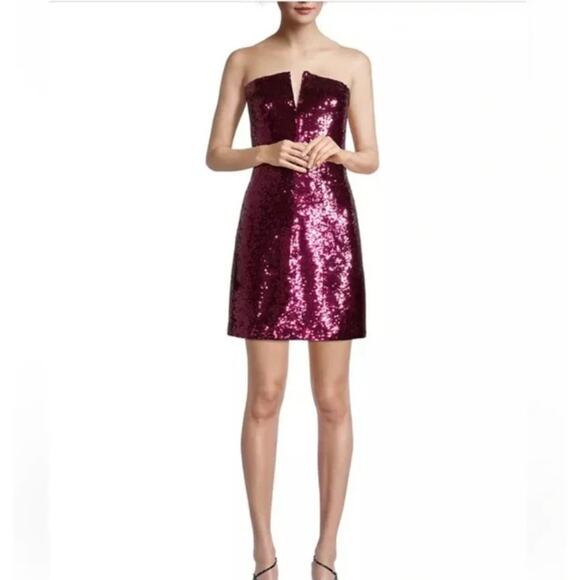 Ramy Brook Skyla Sequined Strapless Mini Dress Plum Berry 2 NWT Burgundy - Picture 1 of 6